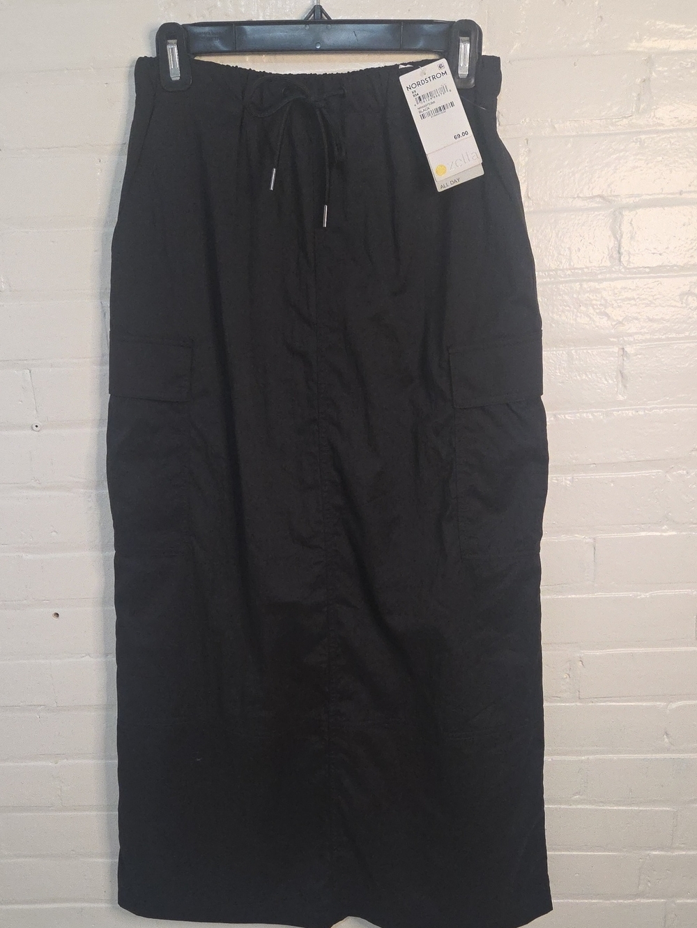 Zella Black Maxi Cargo Skirt with Drawstring Waist